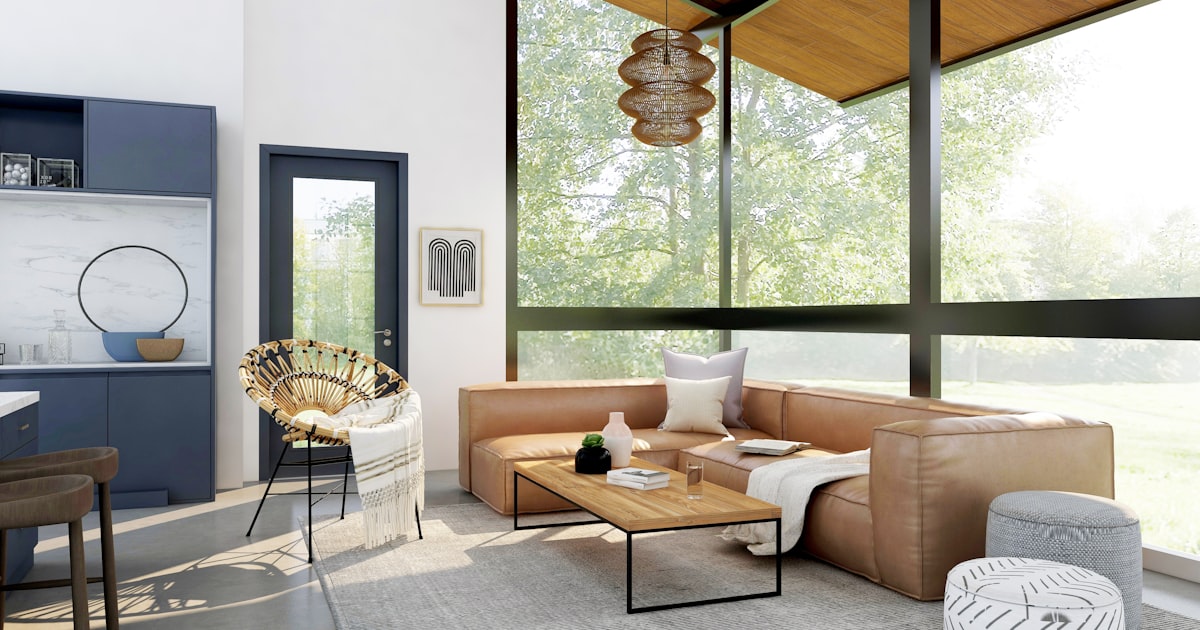 Minimalist gallery interior with smooth concrete walls